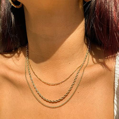CHESKY 14K Gold Plated Layered Chain Necklace for Women | Trendy Cuban Link Chain, Chunky Paperclip Chain, Toggle Clasp Necklace, Fashion Gold Jewelry, Daily Gift for Women - style: Paperclip/Rope/Cuban-GD