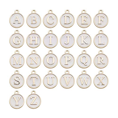 Youdiyla 2 Sets(52pcs) White Cute Mixed Letter Beads Metal Letter Charms Enamel Initial Charms Wholesale Double Sided Alphabet for Necklace and Bracelet Making Craft Supplier (HM453) - color: White