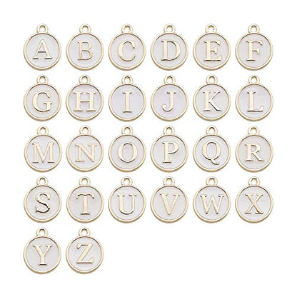 Youdiyla 2 Sets(52pcs) White Cute Mixed Letter Beads Metal Letter Charms Enamel Initial Charms Wholesale Double Sided Alphabet for Necklace and Bracelet Making Craft Supplier (HM453) - color: White