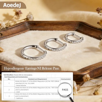 AOEDEJ G23 Titanium Black/Steel Gray/Gold Hoop Earrings 18G Small Huggie Hoop Earrings 8mm/10mm/12mm Cartilage for Sensitive Ears for Multiple Piercing Cartilage Hoop Earring Stack Jewelry - style: D-CZ-Silver-8+10+12