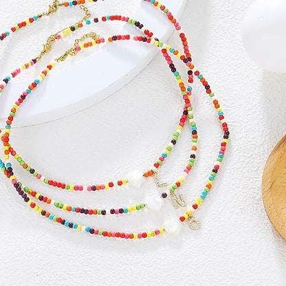 MJartoria Initial Necklaces for Women, Colorful Beaded Necklace, Shell Beach Necklace Letter Choker Handmade Jewelry Gifts - style: N