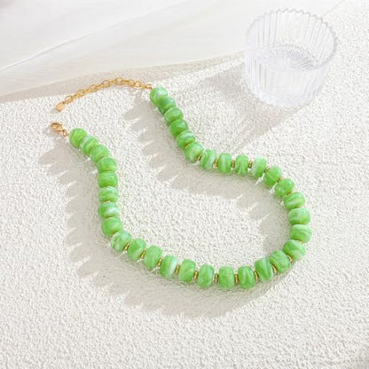 Chunky Beaded Necklace for Women Trendy Multicolor Resin Beads Choker Necklaces Boho Summer Statement Necklace Chunky Heart Jewelry - color: Bead necklace-light green
