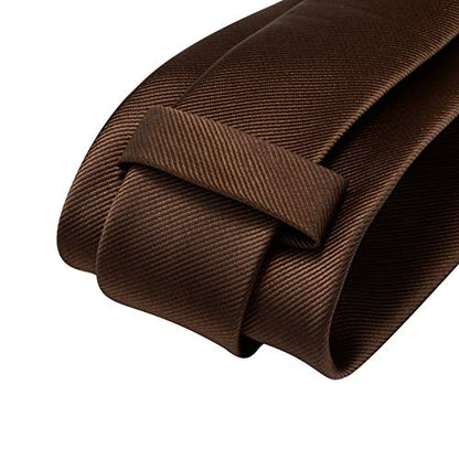 GUSLESON 3.15"（8cm） Solid Color Necktie and Pocket Square Cufflinks Sets For Men + Gift Box - color: Dark Brown