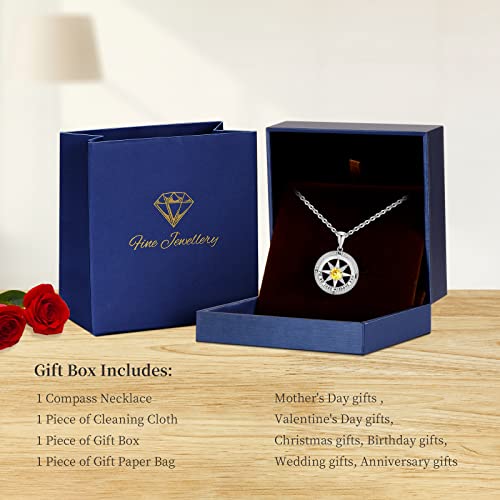 Peeshow Compass Birthstone Necklace for Women Wife, S925 Sterling Silver Gift for Wife Wedding Anniversary Birthday Gifts for Women Jewelry for Her Girlfriend I'd be Lost without You - style: 11-Nov-Citrine