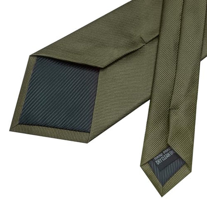 JEMYGINS Formal Necktie Solid Color Tie and Pocket Square with Tie Clip Lapel Pin Sets for Men 4PCS - color: Olive Green
