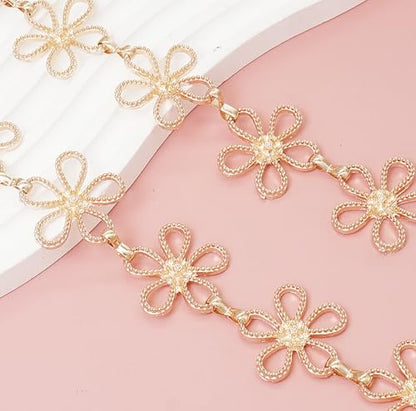 Women's Waist Chain Flower Metal Belt for Dresses Jeans | Adjustable Belly Waist Chain - color: Hollow Flower Gold, size: S: 105cm/41in