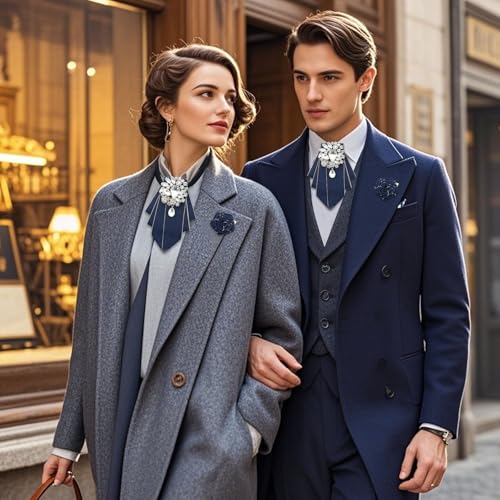 LJBFNN Bow Ties for Men Women, Pre-tied Bow Tie and Lapel Pin Set Crystal Rhinestone Bowties Men Women Wedding Party Prom - color: Blue