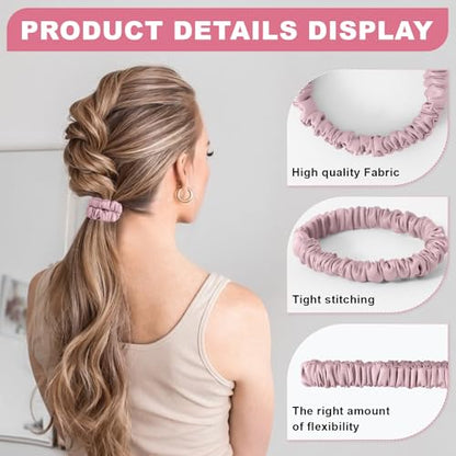 6Pcs Silk Hair Ties 100% Pure Mulberry Silk Scrunchies for Women Girls | No Hair Crease, Anti Frizz, Gentle Hold, No Damage, Color 08 - color: Purple&Pink&Beige
