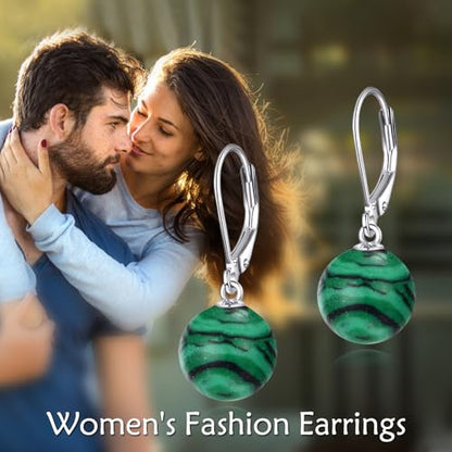 925 Sterling Silver Pearl Leverback Earrings Dangle Drop Jewelry Gifts for Women - style: Malachite