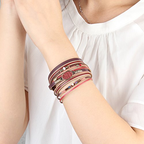 GelConnie Leather Cuff Bracelet Baroque Pearl Wrap Bracelet Gorgeous Gold Tube Bangle Boho Bracelet Bohemian Wristband Jewelry Gift for Women Wife - color: Boho Wristband Bangle