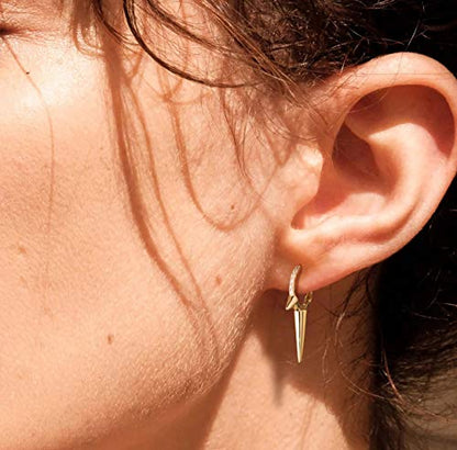 LOYATA Gold Huggie Hoop Earrings 14K Gold Plated Dainty Small Simple Hypoallergenic Jewelry Gift for Women - style: Triple Spike