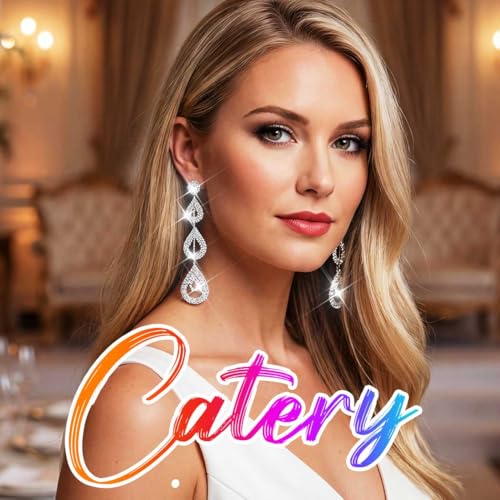 Catery Long Rhinestone Earrings Silver Pageant Earrings Dangling for Women Wedding - color: Silver