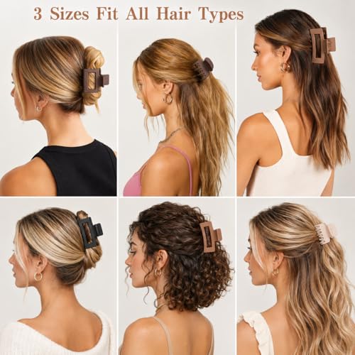 12 Pcs Hair Clips for Women 3 Styles Small Medium Large Claw Clips for Thin Thick Hair, Strong Hold Non-Slip Matte Hair Accessories - color: Brown