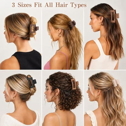 12 Pcs Hair Clips for Women 3 Styles Small Medium Large Claw Clips for Thin Thick Hair, Strong Hold Non-Slip Matte Hair Accessories - color: Brown