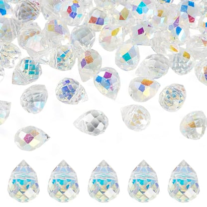 50Pcs Clear Faceted Teardrop Crystal Beads Electroplate Water Drop Glass Beads Top Drilled Teardrop Spacer Bead Waterdrop Chandelier Charms for DIY Earring Bracelet Necklace Jewelry Making - color: Clear