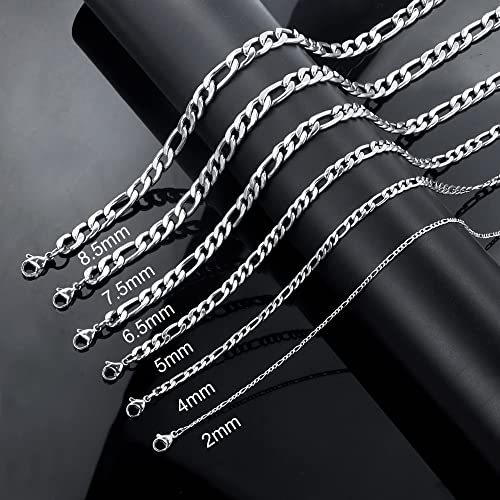 Monily 24K Gold Plated Figaro Chain Stainless Steel Necklace Men Women - color: stainless steel