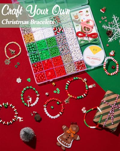 Goldwise Christmas Friendship Bracelet Kit, Xmas Beads and Letter Beads (A-Z) for Jewelry Making, Varieties of Charms for Bracelets，DIY Christmas Crafts for Gifts - color: Christmas
