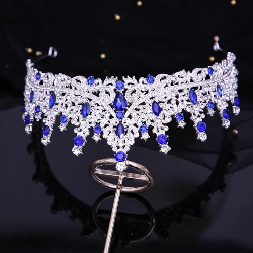 Tiaras and Crowns for Women Crystal Princess Tiaras Rhinestone Queen Crowns For Wedding Bridal Birthday Prom Pageant Party (Tiara 100) - color: Dark Blue