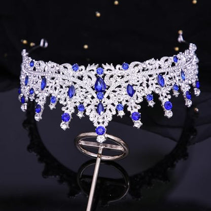 Tiaras and Crowns for Women Crystal Princess Tiaras Rhinestone Queen Crowns For Wedding Bridal Birthday Prom Pageant Party (Tiara 100) - color: Dark Blue