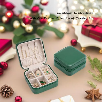 VLANDO Small Travel Jewelry Box Organizer Display Case for Girls Women Gift Rings Earrings Necklaces Storage, Dark Green - color: Dark Green