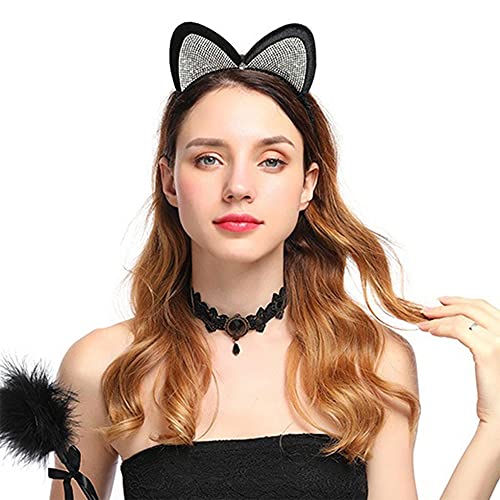 Dainty Black Lace Crystal Choker Necklace Lace Gothic Choker for Women for Halloween Weeding Costume Party Prom Vampire Choker - color: Black