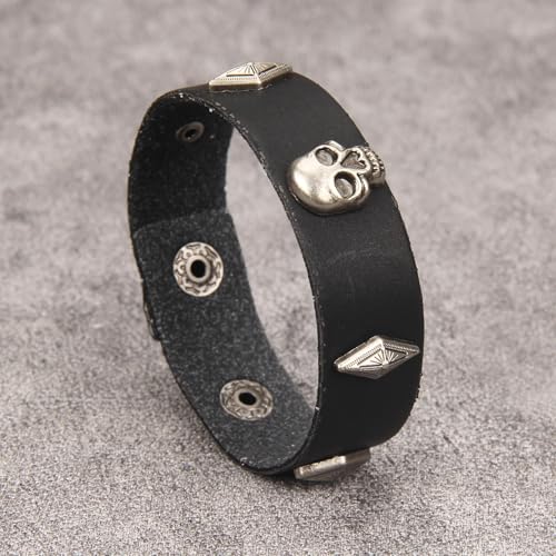 Jeilwiy Punk Leather Wristbands for Men Bracelets Handmade Wide Cuff Bangle Braided Jewelry Black Brown Adjustable - Punk Father's Gifts - color: Gothic Bracelet Black