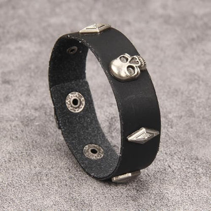 Jeilwiy Punk Leather Wristbands for Men Bracelets Handmade Wide Cuff Bangle Braided Jewelry Black Brown Adjustable - Punk Father's Gifts - color: Gothic Bracelet Black