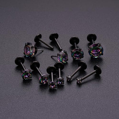 20G 18G 16G Push in Threadless Nose Stud Rings for Women Men Surgical Steel Tragus Earrings Flat Back Nose Studs CZ Cartilage Earrings 6mm 8mm Labret Studs Monroe Lip Piercing Jewelry - color: 2/ 3/ 4/ 5/ 6mm RQ CZ/ 6mm Bar/ Black/ 10Pcs, size: 20G