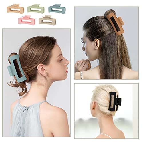 Mandydov 8 Pcs Large Hair Claw Clips 4.1 Inch Non-slip Big Square Matte Claws for Women, Strong Hold Banana Clips for Thick Thin Hair - color: Candy