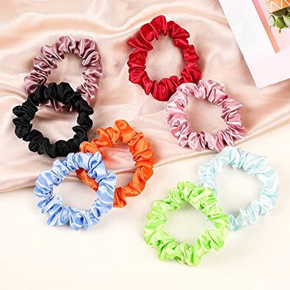 Satin Silk Hair Ties Small Scrunchies for Women Girls Ponytail Holders 20 Pcs Mini Bulk Scrunchies Elastic Hair Bands for Thick Curly Hair Pony Tails Hair Ties - color: Bright color