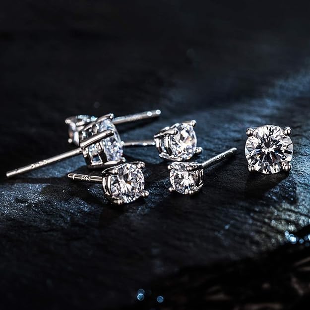 925 Sterling Silver Earrings, Cubic Zirconia Stud Earrings, Diamond Stud Earrings for Women - color: Sterling Silver Screw Back Earrings - 4mm 5mm 6mm