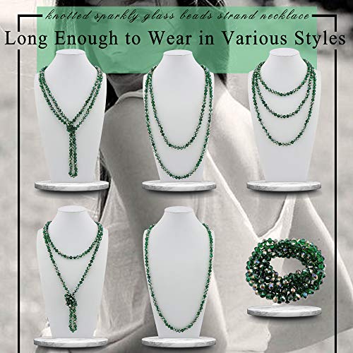 Firstmeet Fashion Beads Rope Knot Long Beaded Necklace Versatile 60" Strand Costume Jewelry for Women - color: Green AB