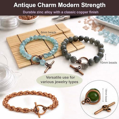 Heather's cf Toggle Jewelry Clasps – Durable Quality, Antique Swirling Copper Finish Toggle Clasps & Closures for Necklace, Bracelet & Charms – Ideal for DIY, & Jewelry Making – Medium (Set of 23) - color: Medium copper toggle clasp