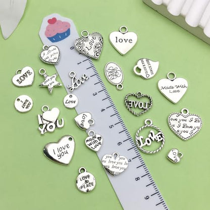 Sailanzi 100pcs Alloy Silver Love Series Pendant Jewelry Making DIY Keychain Earrings Pendant Various Design Charms for Jewelry Making Bracelets Necklace (SN299) - color: SN299