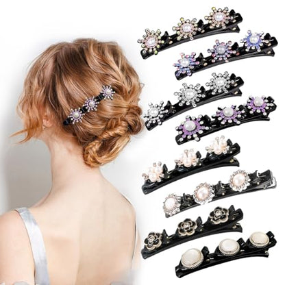 8Pcs Sparkling Crystal Rhinestone Braided Hair Clips Hair Accessories(Set A) - color: 8Pcs(Set A)