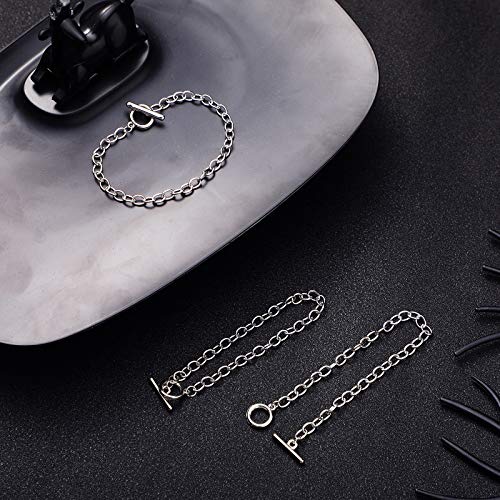 Hicarer 24 Pieces Bracelet Chains Bulk with Ot Toggle Clasp Alloy Link Chains DIY Jewelry Making Bracelets for Women DIY Jewelry Valentine's Crafts Supplies(Silver) - color: Silver