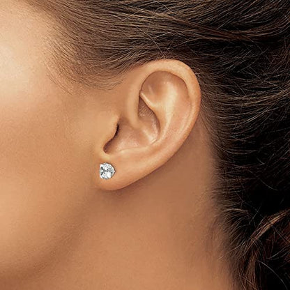 Stainless Steel 7mm Faceted Square Cubic Zirconia Piercing Earrings | Length- 0.28 in Width-0.28 in