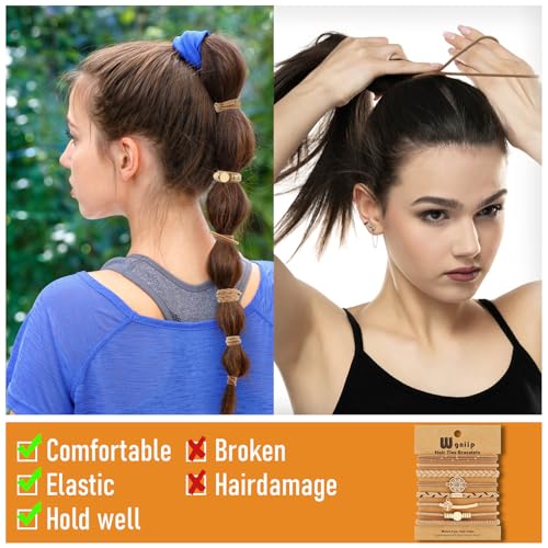 8 PCS Hair Ties Bracelets in 8 Styles, Boho Hair Ties for Thick & Thin Hair, Cute Stretch Bracelets, Light Coffee Colors Braided Hair Ties for Ponytail Holders, No Damage Elastics - color: J-Boho