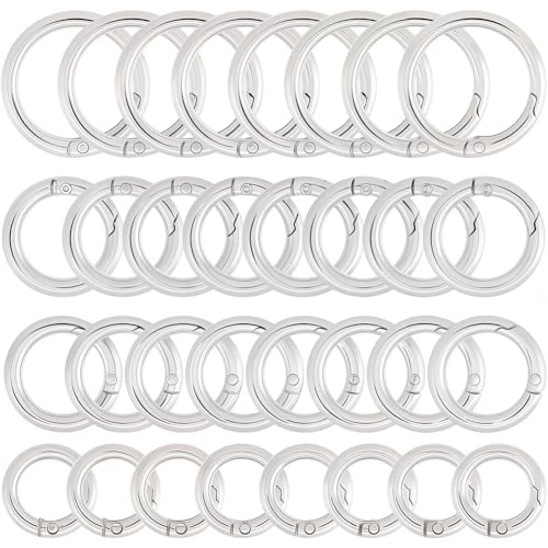 SUNNYCLUE 1 Box 32Pcs 4 Sizes Large Key Rings Key Ring Clips Trigger Round Snap Buckle Spring Keyring Buckle Round Carabiner Spring Keychain Key Ring Clips for Making Keyrings Bags Purse DIY - color: 1 Box 32Pcs Alloy O Rings 4 Sizes
