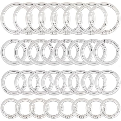 SUNNYCLUE 1 Box 32Pcs 4 Sizes Large Key Rings Key Ring Clips Trigger Round Snap Buckle Spring Keyring Buckle Round Carabiner Spring Keychain Key Ring Clips for Making Keyrings Bags Purse DIY - color: 1 Box 32Pcs Alloy O Rings 4 Sizes