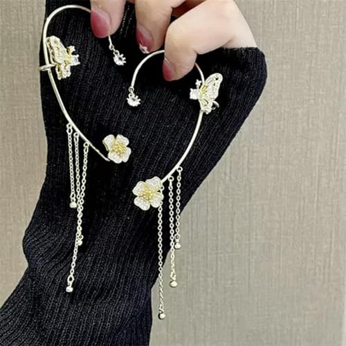 Gold Plated Zircon Butterfly Ear Cuff Clip Non Piercing Wrap Jewelry Earring New-Left-Gold Butterfly Tassel(1pc) - color: Left-gold Butterfly Tassel(1pc)