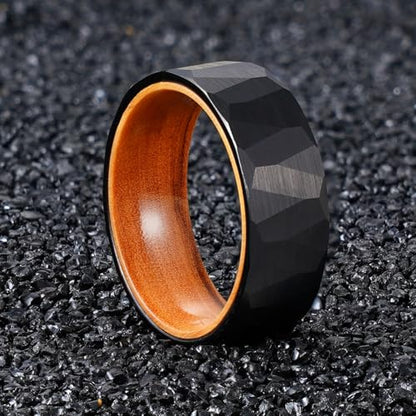 2/4/6/8mm Black/silver/gold Tungsten Rings for Men Womens Couple Fashion Jewelry Promise Engagement Wedding Band Hammered Inner ring inlaid with olive wood Carbide Polished Edge Comfort Fit - color: 8MM olive wood black