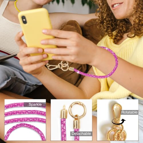 Phone Lanyard Crystal Phone Strap Crossbody, Plum | Crystal Phone Strap Crossbody Rhinestone Anti Theft Layered Strap Crossbody Cell Phone Neck for Women - color: Plum