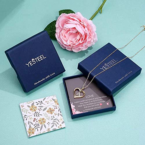 Yesteel Heart Initial Necklaces for Women, 14K Gold Plated Cubic Zirconia Heart Pendant Necklace, Dainty Initial Charm Necklace Letter A to Z Jewelry for Women Girls - style: D