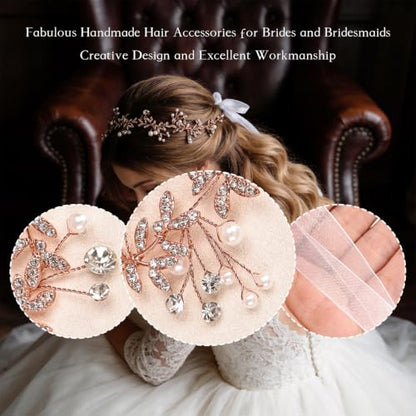 Bridal Headpiece Wedding Headband Rhinestone Hair Accessories for Birthday Party First Communion (Rose Gold) - color: Rose Gold