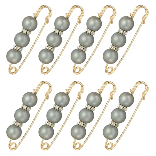 MECCANIXITY Pearl Brooch Pins, Decorative Safety Pin Brooch Fashion Sweater Shawl Crystal Clip for Collar Dress Shirt Clothing Accessories for Girls and Women - color: Gray