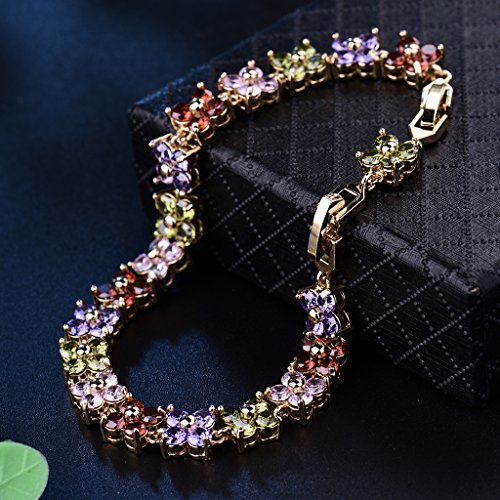 GULICX Fashion Tennis Bracelet for Women Cubic Zirconia Crystal Flower Multicolor Bracelet - color: colorful