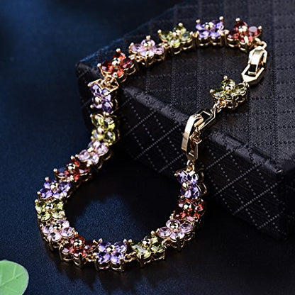 GULICX Fashion Tennis Bracelet for Women Cubic Zirconia Crystal Flower Multicolor Bracelet - color: colorful