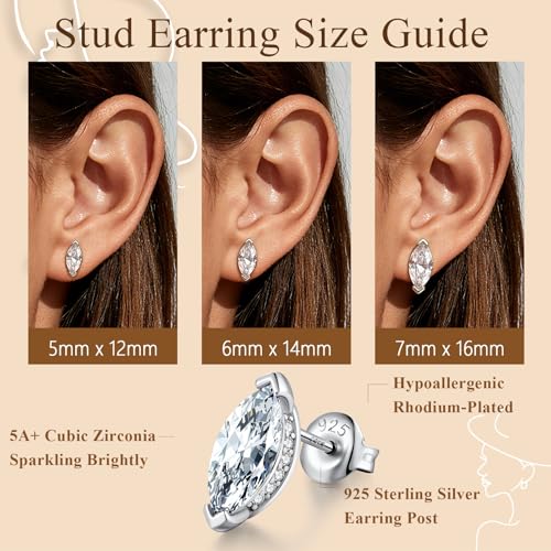 Brilliant Heart-cut/Oval-cut/Trillion-cut/Cushion-cut/Emerald-cut/Marquise-cut Stud, 925 Sterling Silver Cubic Zirconia Stud Earrings for Women Men - style: E-Marquise-cut-silver