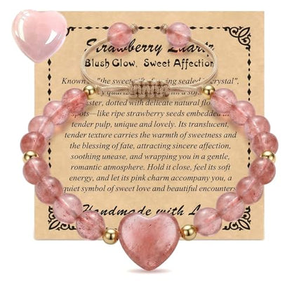 Heart Crystal Bracelet,Natural Gemstone Healing Bead Bracelet | Handmade Jewelry Gifts for Women Men,Graduation Gift for Her - color: Strawberry Red Bracelet